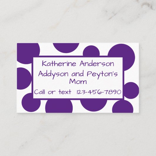 Paarse Polka Dot Play Datum Visitekaartje (Achterkant)