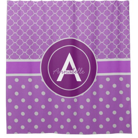 Paarse Polka Dot Quatrefoil Douchegordijn (Voorkant)