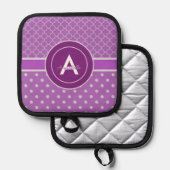 Paarse Polka Dot Quatrefoil Pannenlap (Voorkant / Achterkant)