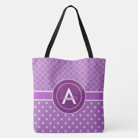 Paarse Polka Dot Quatrefoil Tote Bag (Achterkant)
