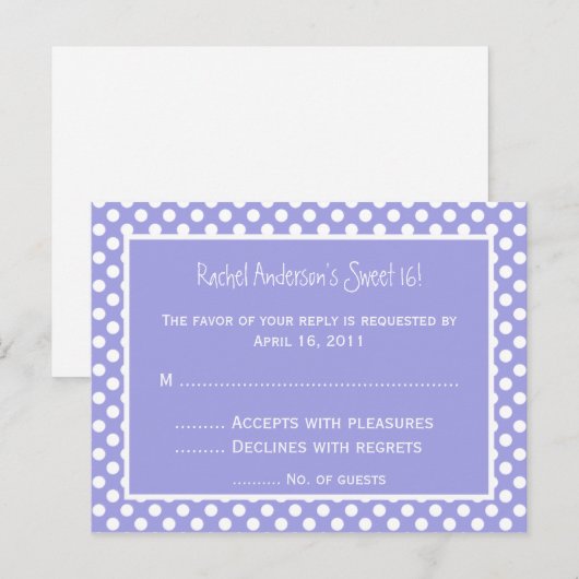 Paarse Polka Dot RSVP-Briefkaart Uitnodiging Briefkaart (Voorkant / Achterkant)