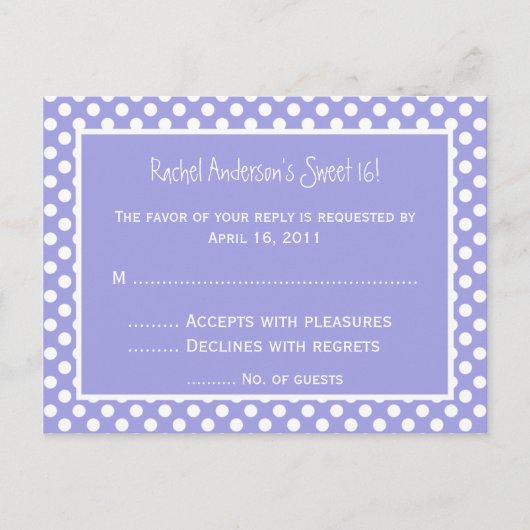 Paarse Polka Dot RSVP-Briefkaart Uitnodiging Briefkaart (Voorkant)