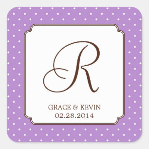 Paarse polka dot single monogram letter, aangepast vierkante sticker