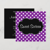 Paarse Polka Dot Sweet 16 Birthday Party Kaart (Voorkant / Achterkant)