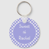 Paarse Polka Dot Sweet 16 Sleutelhanger (Voorkant)