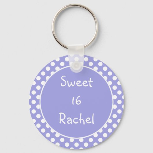 Paarse Polka Dot Sweet 16 Sleutelhanger (Voorkant)