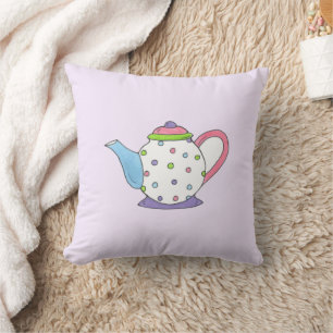 Paarse polka dot tea party pot theepot ontwerp kussen