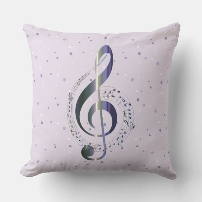 Paarse Polka Dot Treble Clef Muziek Kussen (Voorkant)
