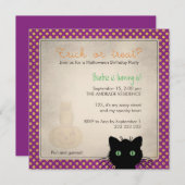 Paarse Polka Dot Trick Treat Halloween Birthday Kaart (Voorkant / Achterkant)