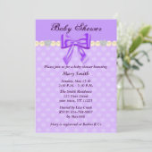Paarse Polka Dots Bow Baby shower Uitnodiging (Staand voorkant)