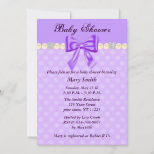 Paarse Polka Dots Bow Baby shower Uitnodiging