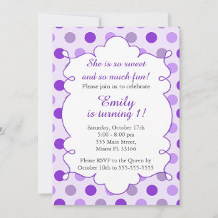 Paarse Polka Dots Girl Birthday Uitnodiging
