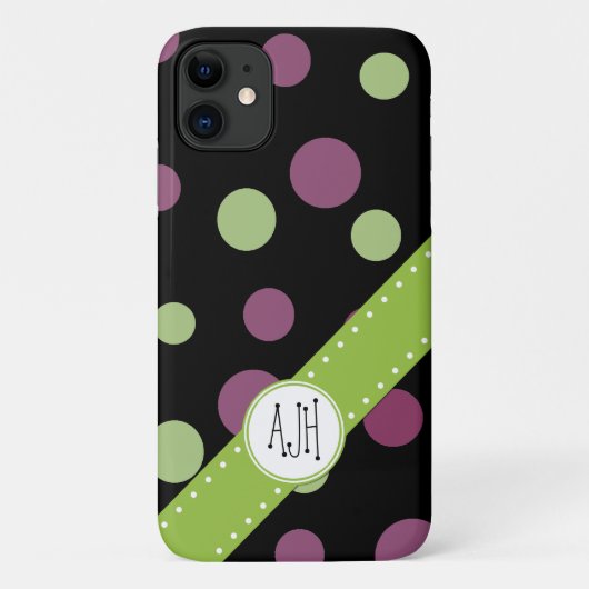 Paarse Polka Dots, Green Polka Dots, Monogram Case-Mate iPhone Case (Achterkant)
