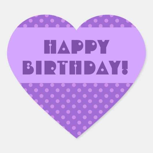 Paarse Polka Dots Happy Birthday Hart Sticker (Voorkant)
