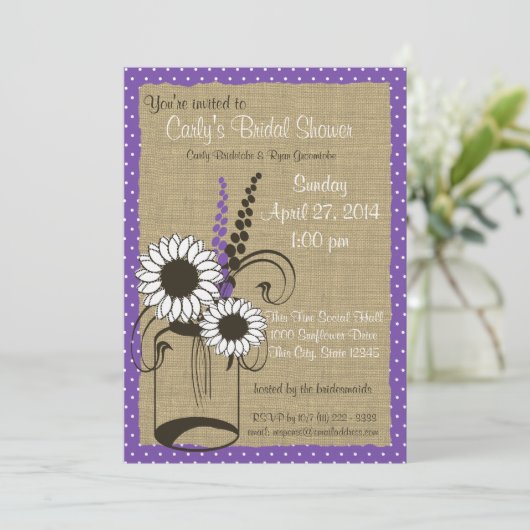 Paarse Polka Dots Jar and Flowers Vrijgezellenfees Kaart (Staand voorkant)