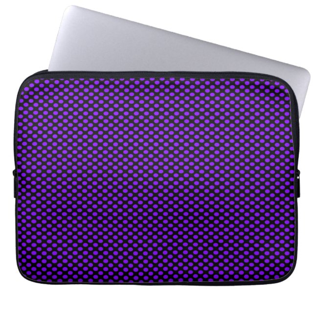 Paarse Polka Dots on Black Laptop Sleeve (Voorkant)