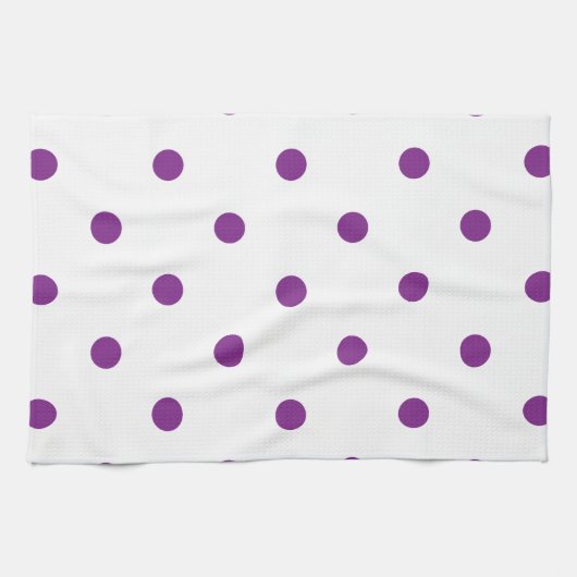 Paarse Polka Dots op witte achtergrond Theedoek (Horizontaal)