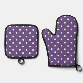 Paarse polka dots ovenwanten & pottenhouder set