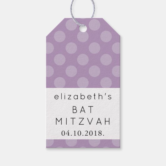 Paarse Polka Dots, Polka Dot Pattern, Bat Mitzvah Cadeaulabel (Voorkant)