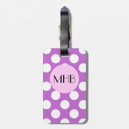 Paarse Polka Dots, Polka Dot Pattern, Monogram Bagagelabel (Achterkant verticaal)