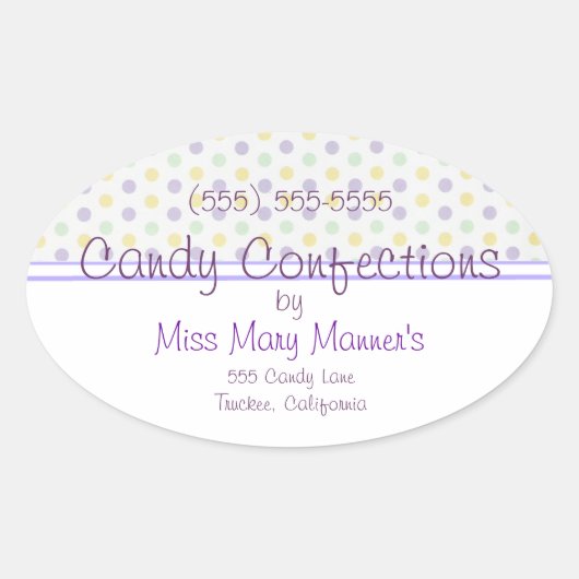 Paarse Polka Dots Snoep Label (Voorkant)