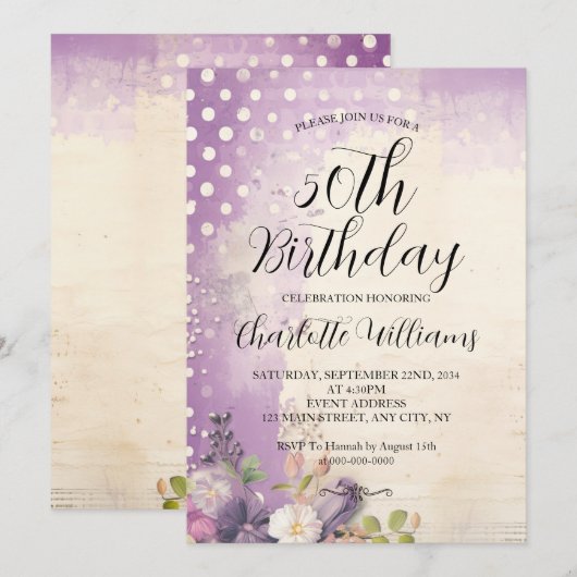 Paarse Polka Dots Vrouwen 50ste Verjaardag Kaart (Voorkant / Achterkant)