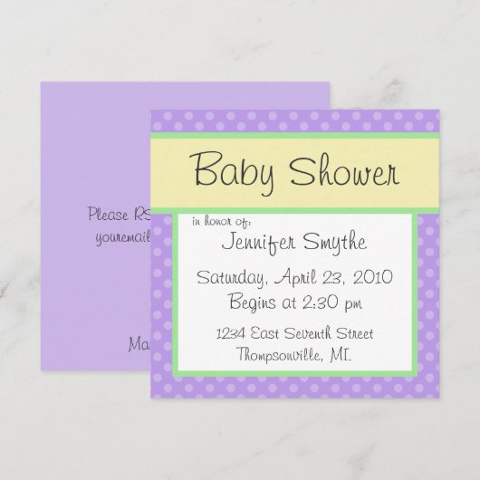 Paarse Polka Dotty Baby shower Uitnodiging (Voorkant / Achterkant)