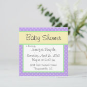 Paarse Polka Dotty Baby shower Uitnodiging (Staand voorkant)