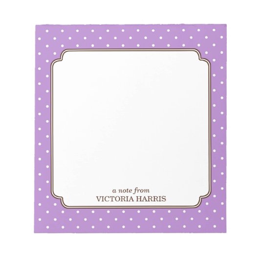 Paarse polka gepersonaliseerd meisje schattig noti notitieblok (Voorkant)