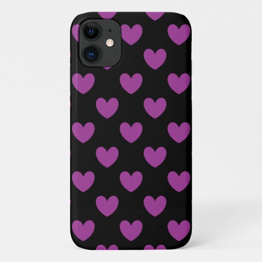 Paarse polka-harten op zwart Case-Mate iPhone case (Achterkant)