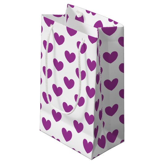 Paarse polka harten wit klein cadeauzakje (Voorkant Gekanteld)