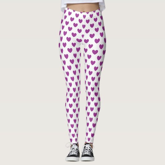 Paarse polka harten wit leggings (Voorkant)