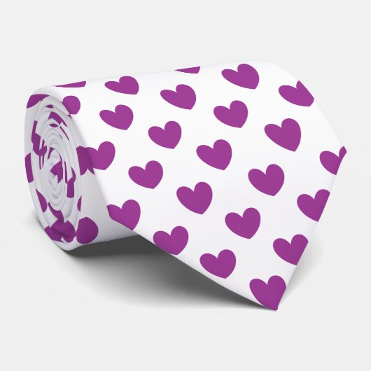 Paarse polka harten wit stropdas (Opgerold)