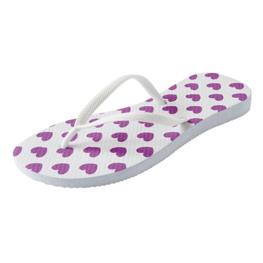 Paarse polka harten wit teenslippers (Schuin)
