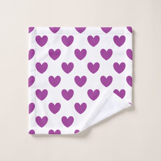 Paarse polka harten wit washandje (Wasdoekje)
