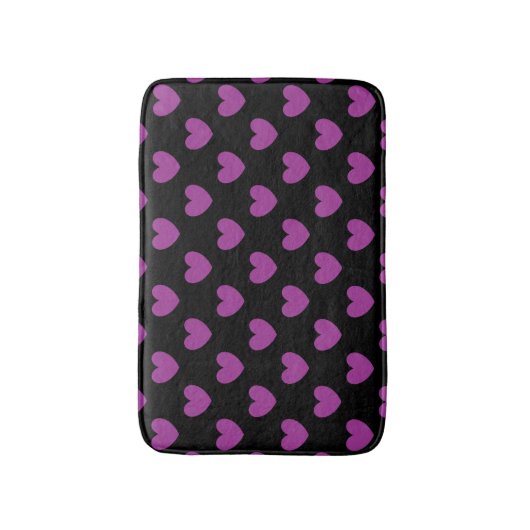 Paarse polka harten zwart badmat (Voorkant Verticaal)