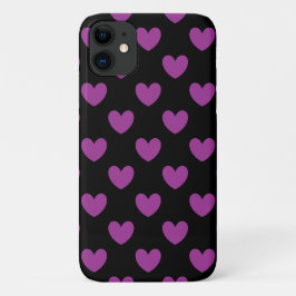 Paarse polka harten zwart Case-Mate iPhone case