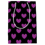 Paarse polka harten zwart medium cadeauzakje (Voorkant)