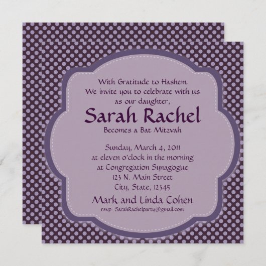 Paarse polka stip Uitnodiging (Voorkant / Achterkant)