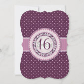  paarse polka-stippen, bloemen, kant Sweet 16 Kaart (Voorkant)
