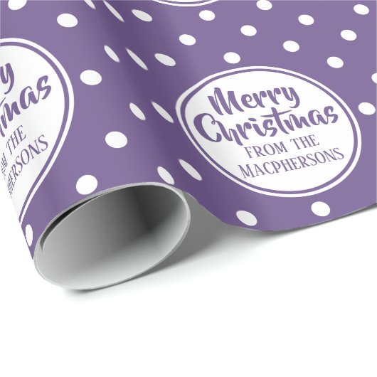Paarse polka stippen kerst inpakpapier (Rol Hoek)