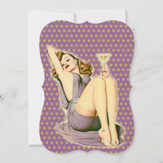 paarse polka stippen martini rockabilly pin-up mei kaart (Voorkant)