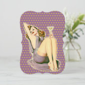 paarse polka stippen martini rockabilly pin-up mei kaart (Staand voorkant)