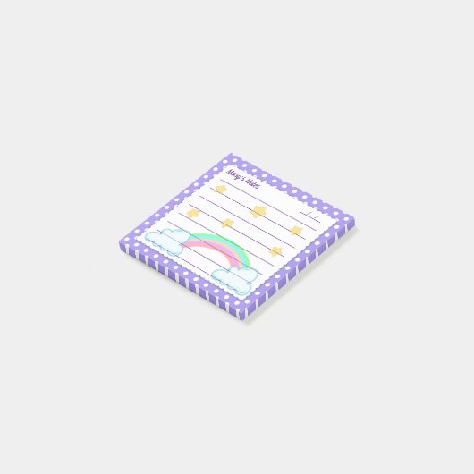 Paarse polka-stippen, schattige sterren en regenbo post-it® notes (Schuin)