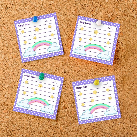 Paarse polka-stippen, schattige sterren en regenbo post-it® notes