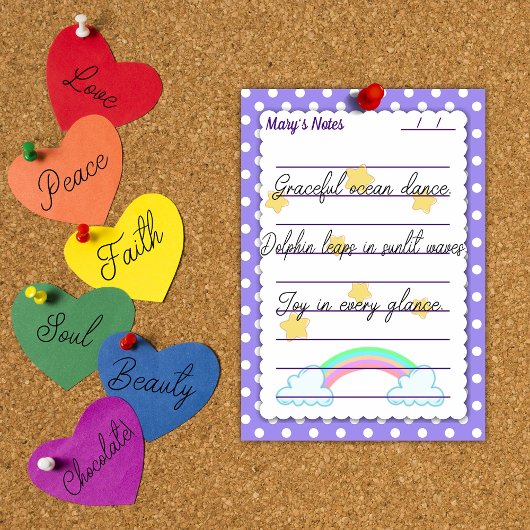 Paarse polka-stippen, schattige sterren en regenbo post-it® notes