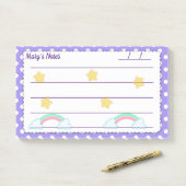 Paarse polka-stippen, schattige sterren & regenbog post-it® notes (Op bureau)