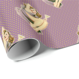 paarse polka stipt martini rockabilly meisje cadeaupapier