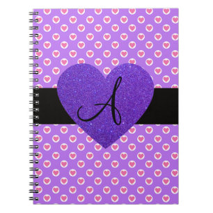 Paarse polka stipt monogram hart notitieboek