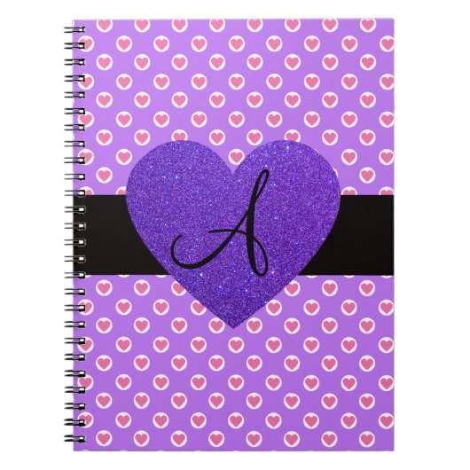 Paarse polka stipt monogram hart notitieboek (Voorkant)
